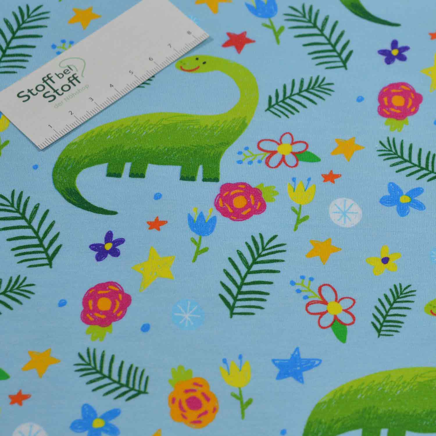 Baumwoll-Jersey "Dino & Blumen" SBS10204